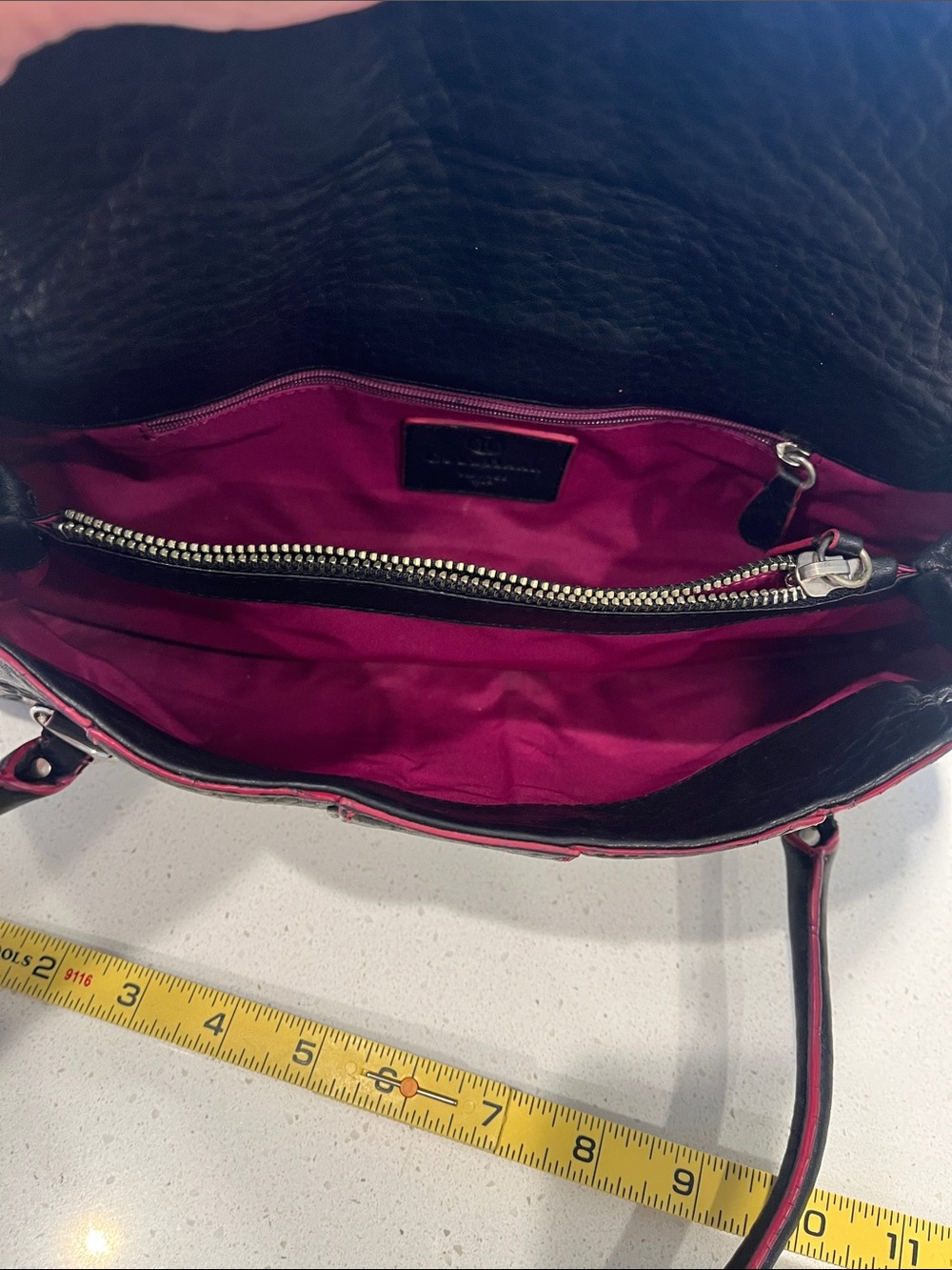 Vintage Cole Haan Black Pebbled Leather Shoulder Bag with Pink Pop - Picture 11 of 17